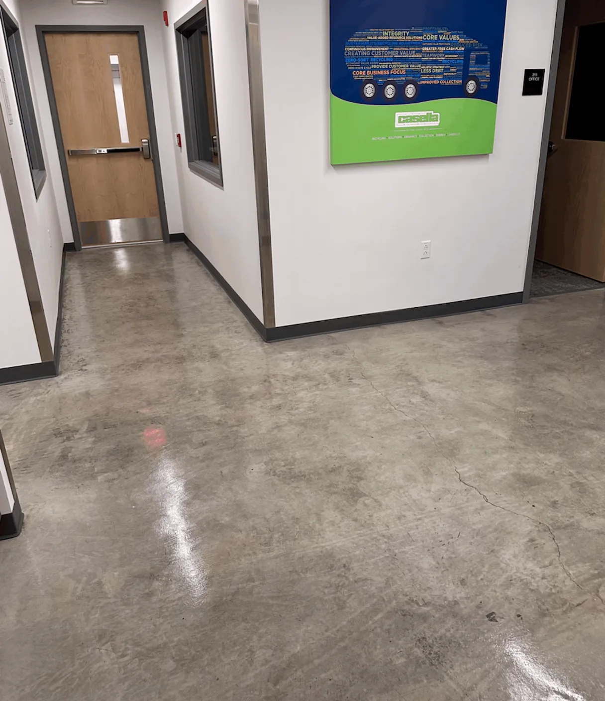 A cleaned office hallway in Vermont